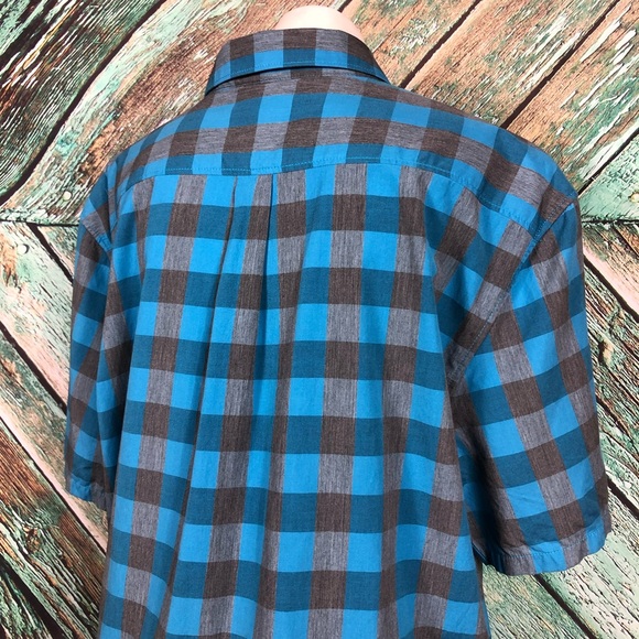 C3 - Vans Mens Teal Grey Plaid Short Sleeve Button Down - L - Picture 6 of 7